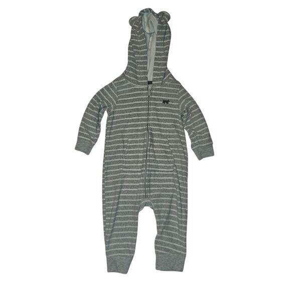 Carter's One-Piece play or sleep suit. Gray stripe. Sz 12mos. - Picture 1 of 5